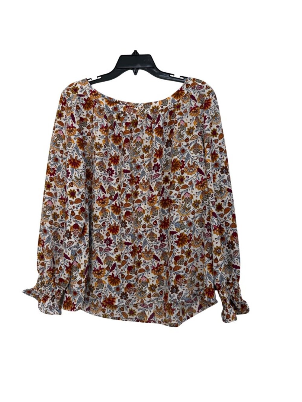 LOFT Floral Long Sleeve Blouse Size XL White Multicolor Lightweight Polyester